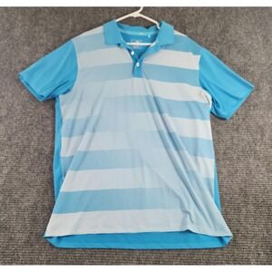 Puma PWRCOOL DryCell Mens Large Blue White Striped Golf Polo Shirt Short Sleeve